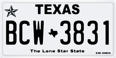 TX license plate BCW3831