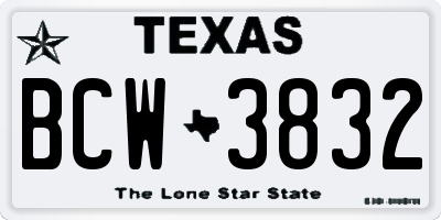 TX license plate BCW3832