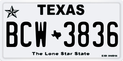 TX license plate BCW3836
