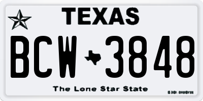 TX license plate BCW3848