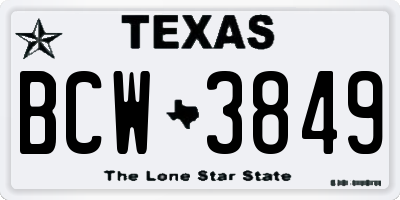 TX license plate BCW3849