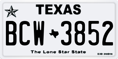 TX license plate BCW3852