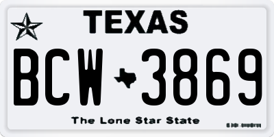 TX license plate BCW3869