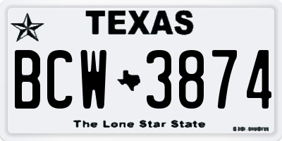 TX license plate BCW3874