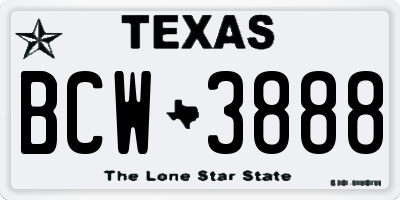 TX license plate BCW3888