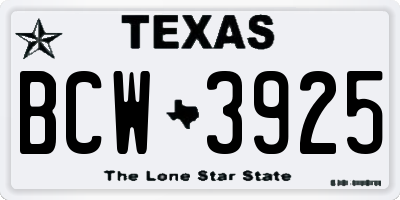 TX license plate BCW3925