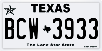TX license plate BCW3933