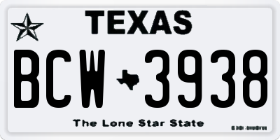 TX license plate BCW3938