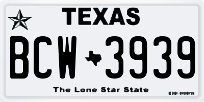 TX license plate BCW3939