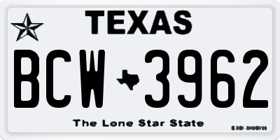 TX license plate BCW3962