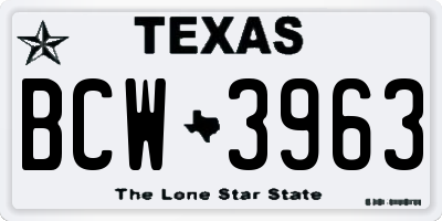 TX license plate BCW3963
