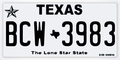 TX license plate BCW3983