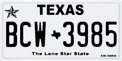 TX license plate BCW3985