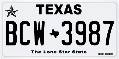 TX license plate BCW3987