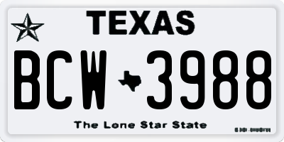 TX license plate BCW3988
