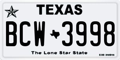TX license plate BCW3998