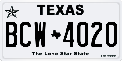 TX license plate BCW4020