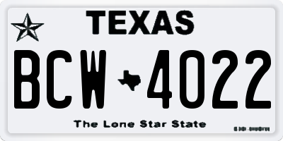 TX license plate BCW4022