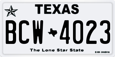 TX license plate BCW4023