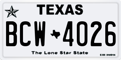 TX license plate BCW4026