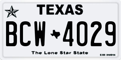 TX license plate BCW4029