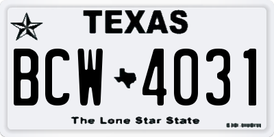 TX license plate BCW4031