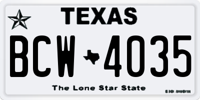 TX license plate BCW4035