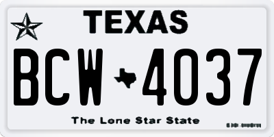 TX license plate BCW4037