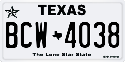 TX license plate BCW4038