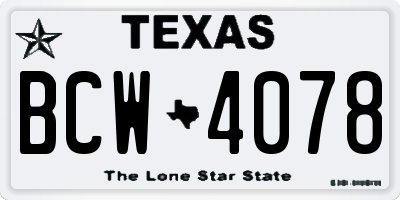 TX license plate BCW4078