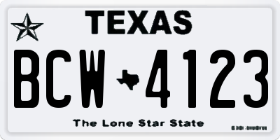 TX license plate BCW4123
