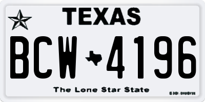 TX license plate BCW4196
