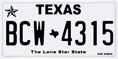 TX license plate BCW4315