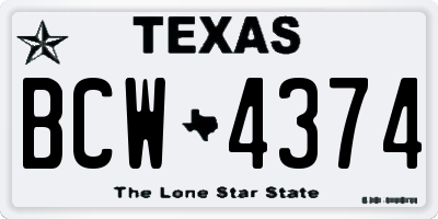 TX license plate BCW4374