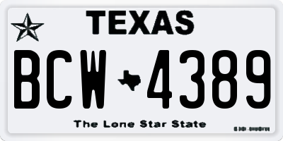 TX license plate BCW4389
