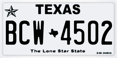 TX license plate BCW4502