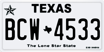 TX license plate BCW4533