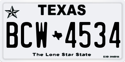 TX license plate BCW4534