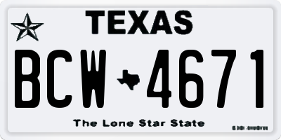 TX license plate BCW4671