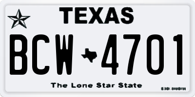 TX license plate BCW4701