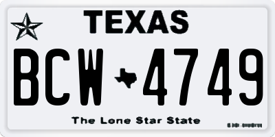 TX license plate BCW4749