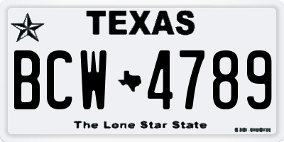 TX license plate BCW4789