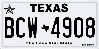 TX license plate BCW4908