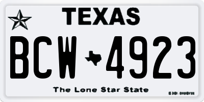 TX license plate BCW4923