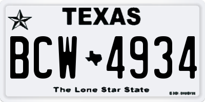 TX license plate BCW4934