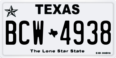TX license plate BCW4938