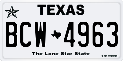 TX license plate BCW4963