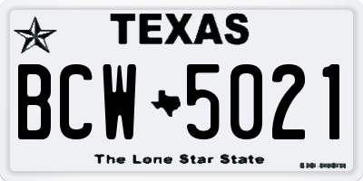 TX license plate BCW5021