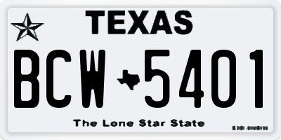 TX license plate BCW5401