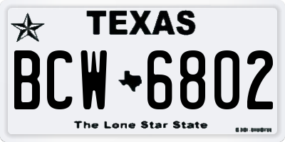 TX license plate BCW6802